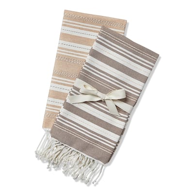 Sola Set of 2 Beige Guest Towels Cotton Hand Towels Everyday Use 22x16 inches Machine Washable Taupe Brown - Multi
