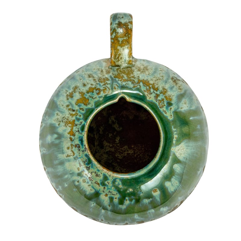 Stoneware Oil Lamp with Handle and Reactive Glaze - 5.5"L x 4.5"W x 4.4"H