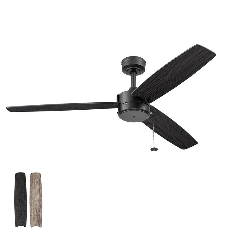 52" Prominence Home Journal Matte Black Contemporary Indoor/Outdoor Ceiling Fan with No Light, Pull Chain