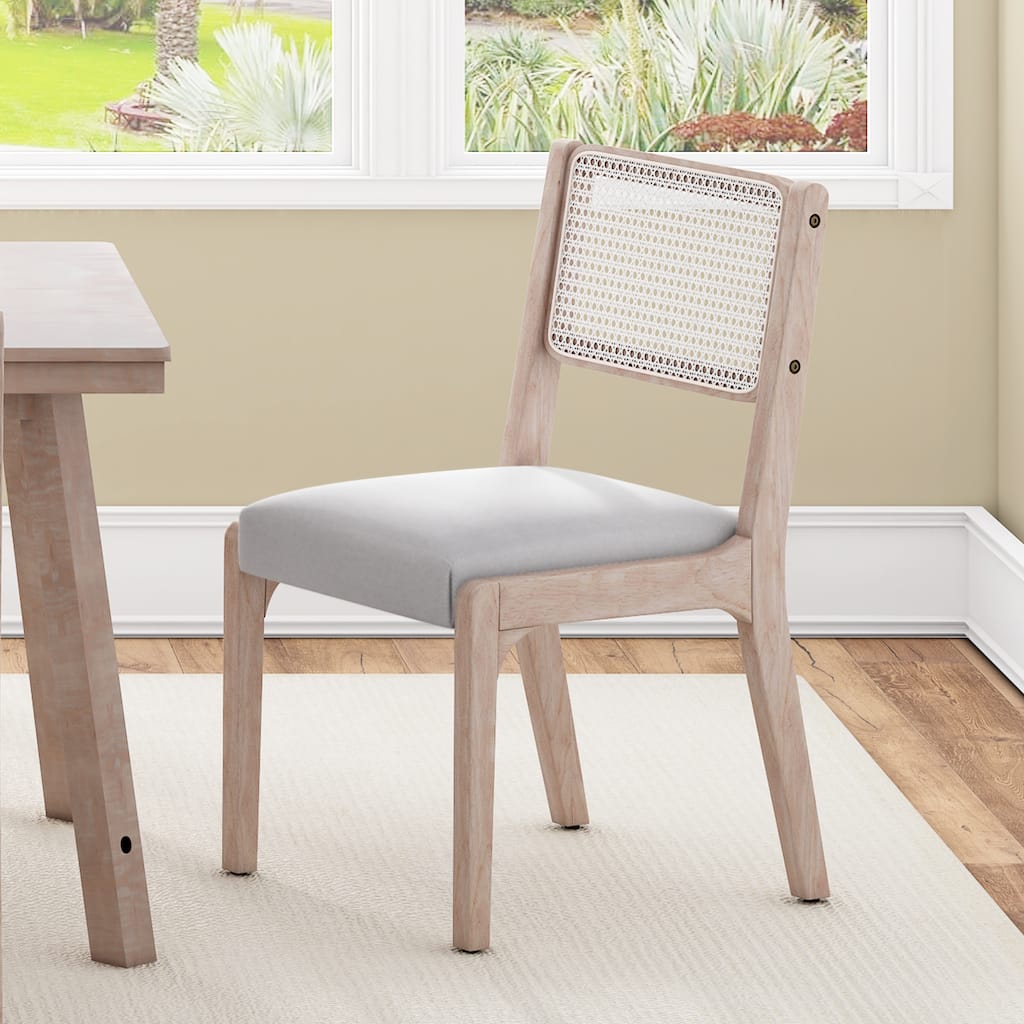 Wood Dining Chairs Set of 2, Farmhouse Accent Chairs with Padded Seat, Modern Linen Kitchen & Dining Chairs Side Chairs