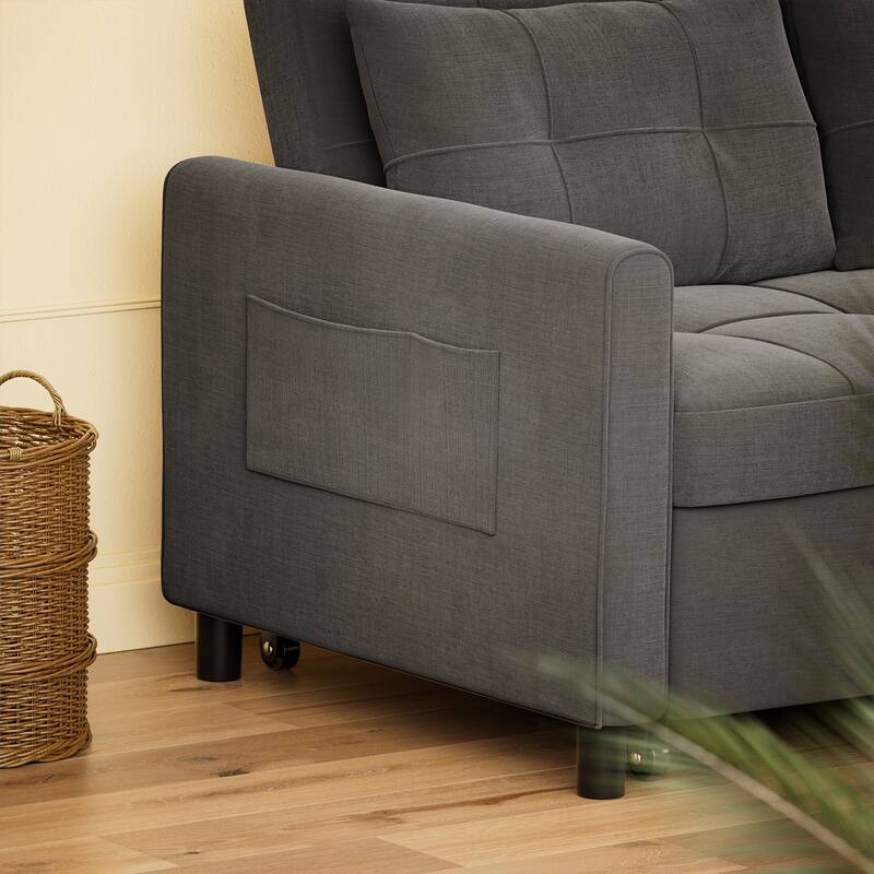 3 in 1 Convertible Sleeper Loveseat Couch, Futon Sofa Bed with Pull-Out Bed & Adjustable Backrest