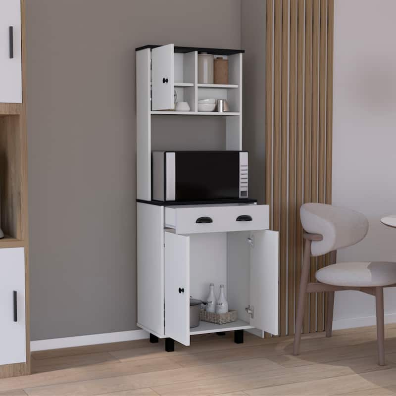 DEPOT E-SHOP Waco 67" H Kitchen Pantry with Two Cabinets, Two Open Shelves, and One Drawer,White/Black