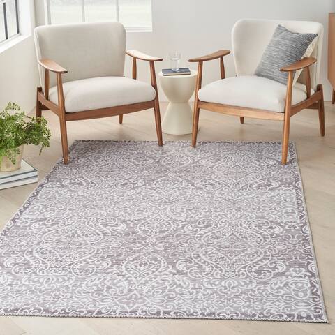 Waverly Machine Washable Botanical Damask Area Rug