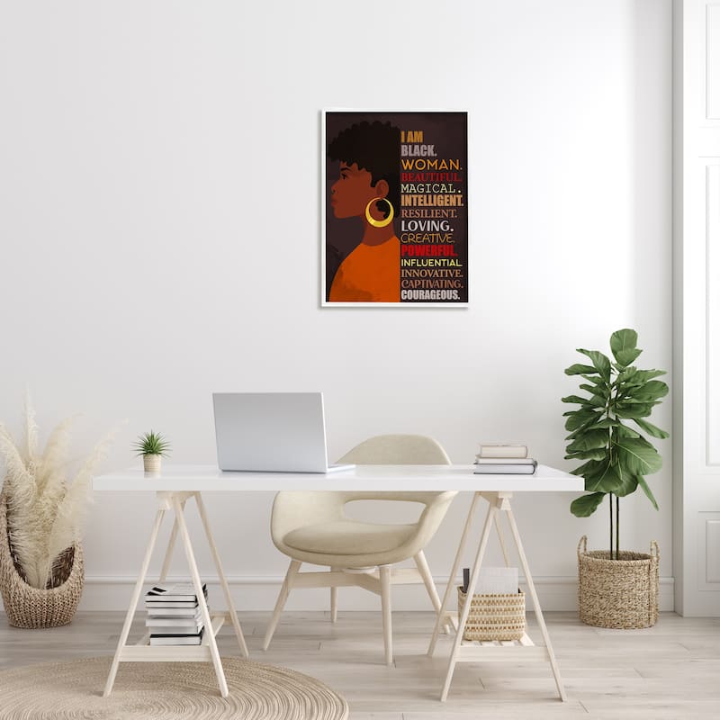 Stupell African American Woman I Am Inspirational Phrases Framed Wall Art - Brown