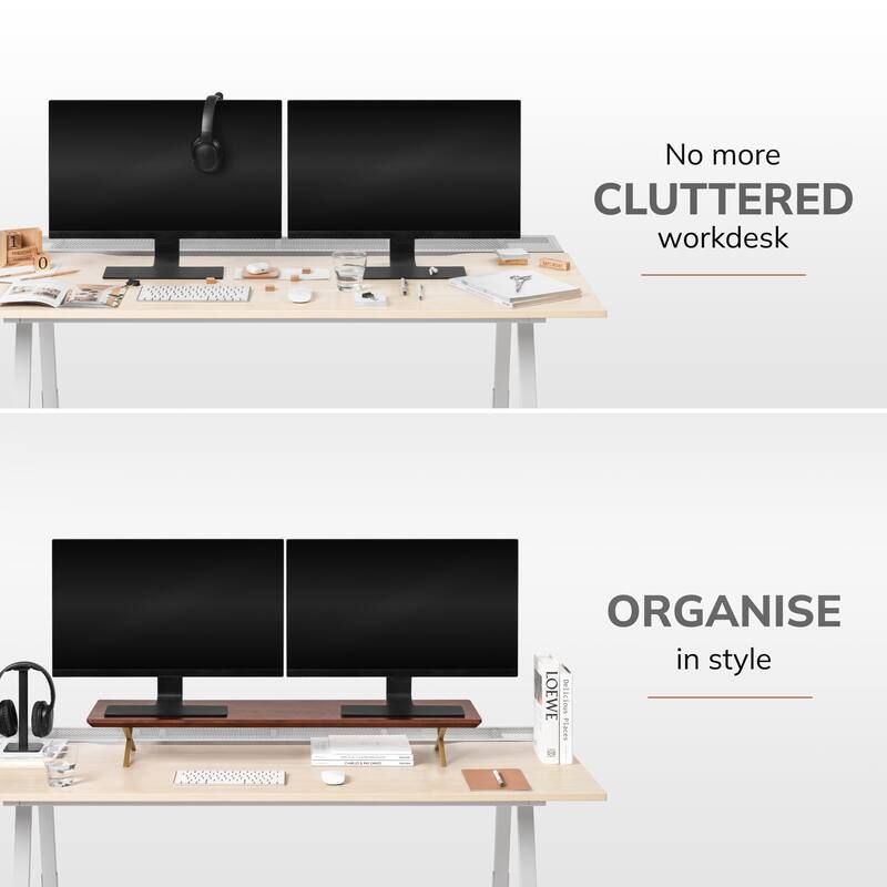 Jani Wood Monitor Stand Riser Desk - Ergonomic Design Stand, Desktop Organizer Table for Home, Office Workspace, Gaming Desk