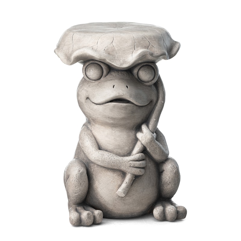 Glitzhome 19"H MGO Frog and Lotus Faux Concrete Garden Stool