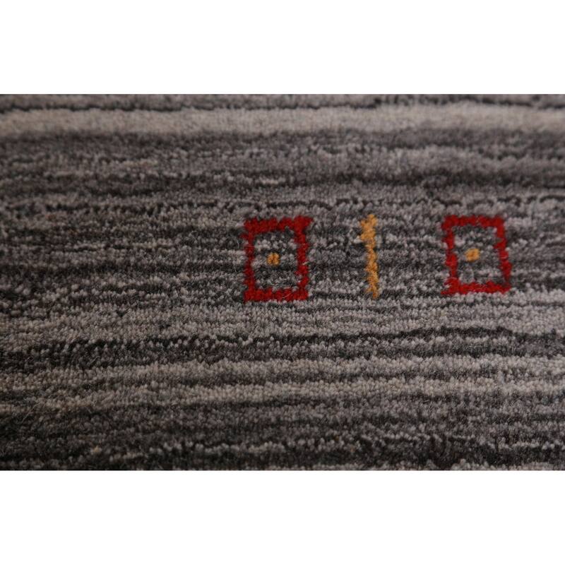 Hand Knotted Oriental 100% Wool Carpet Tribal Stripe Greys & Charcoal Gabbeh Area Rug - 9' 7'' X 8' 1''