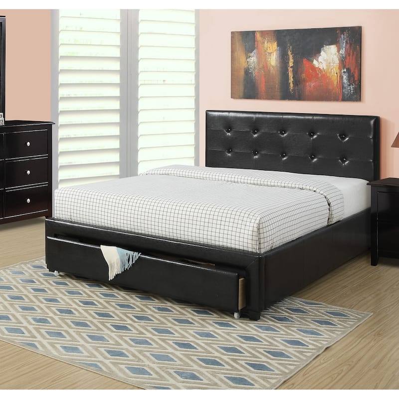 Full Size Upholstered Bed with Tufted Headboard and Under Bed Storage - Black