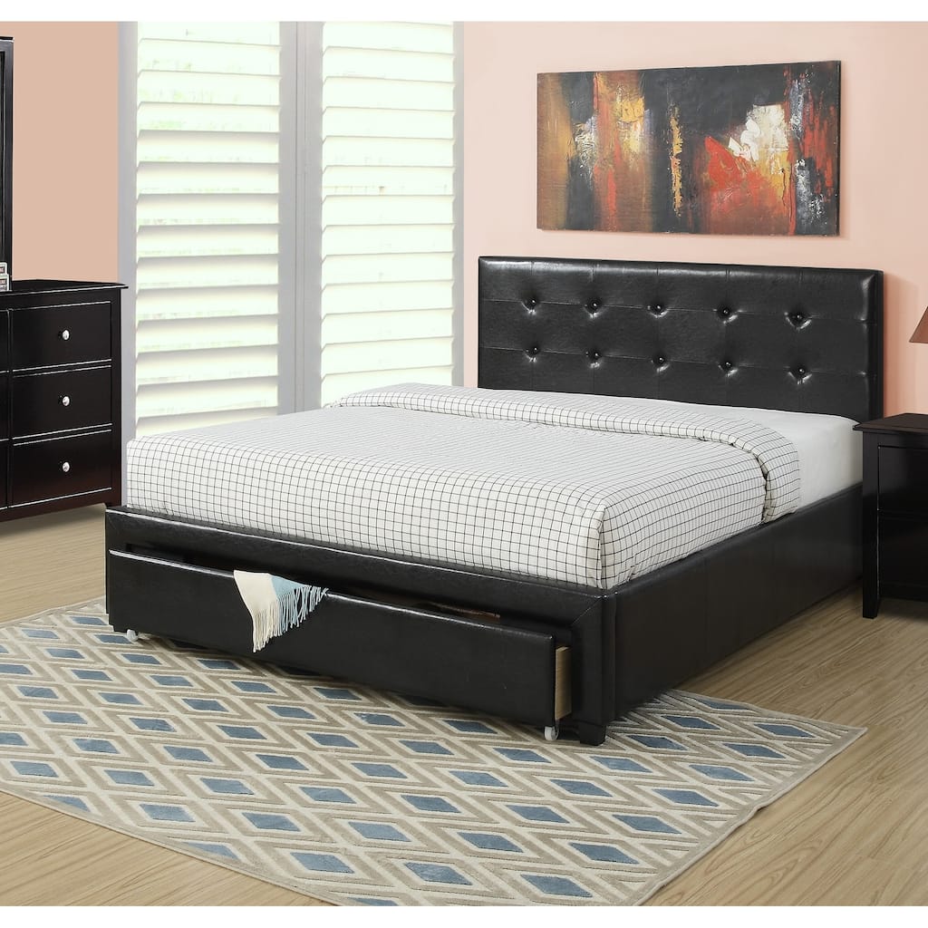 Full Size Upholstered Bed with Tufted Headboard and Under Bed Storage