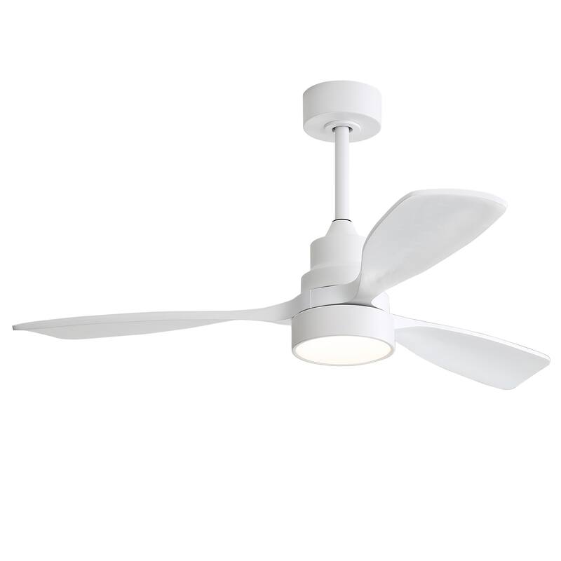 Sofucor 48 Inch Ceiling Fan with Light and Remote,Solid Wood Blades Low Profile,Smart Optional Work with Alexa/Google/App - Smart(Remote+APP+Voice Control) - White with White