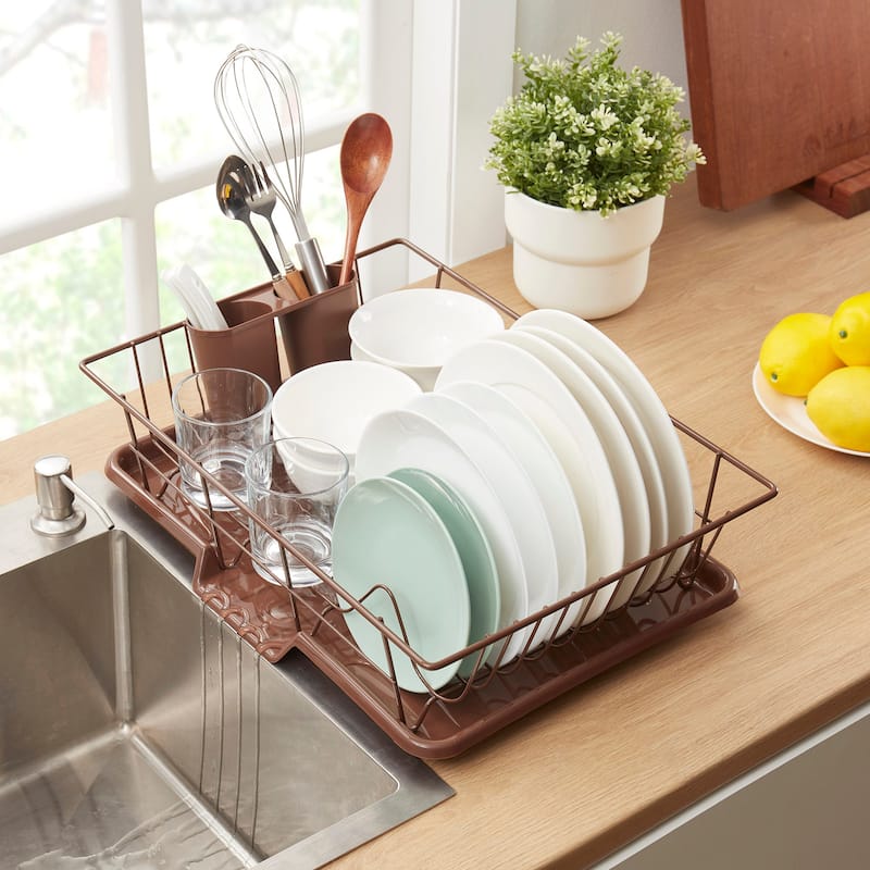 Sweet Home Collection 3-Piece Kitchen Sink Dish Drainer Set - Bronze