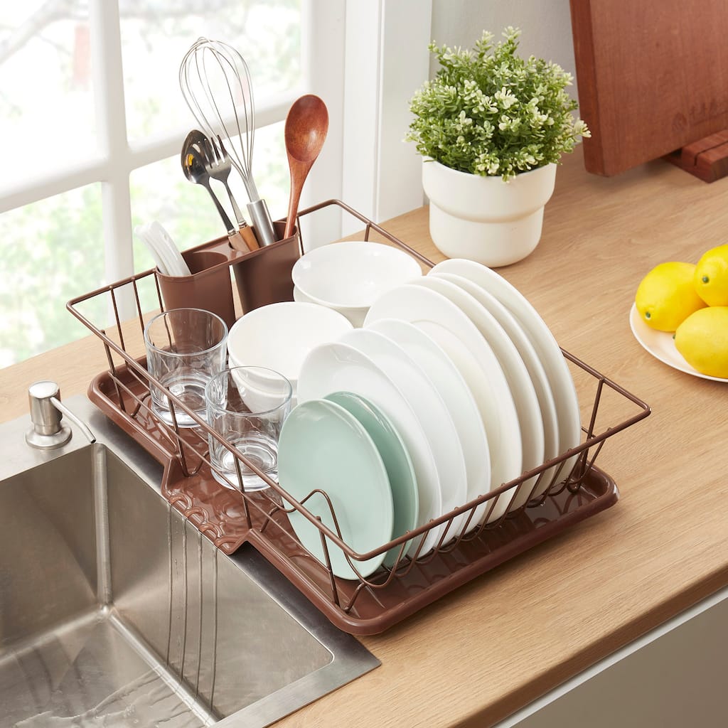 Sweet Home Collection 3-Piece Kitchen Sink Dish Drainer Set - Bronze