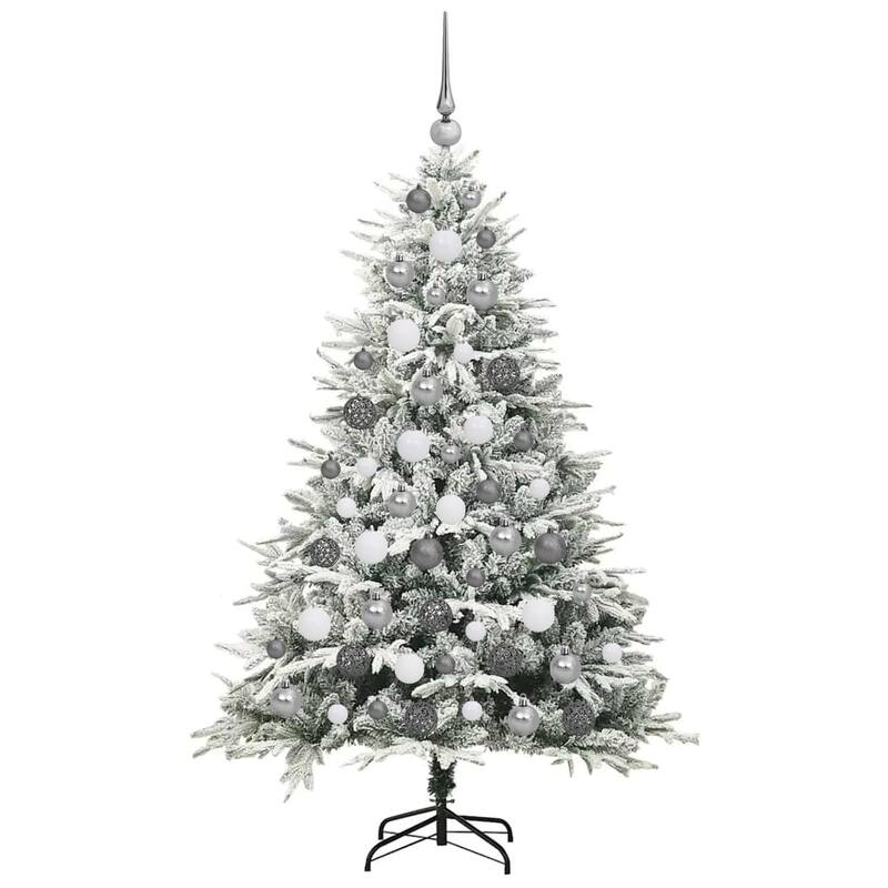 vidaXL Artificial Christmas Tree LED&Ball Set&Flocked Snow Decoration PVC&PE