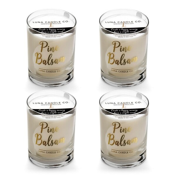 Pine Balsam Candle, Premium Natural Soy Wax, Low Smoke, USA (4 Pack)