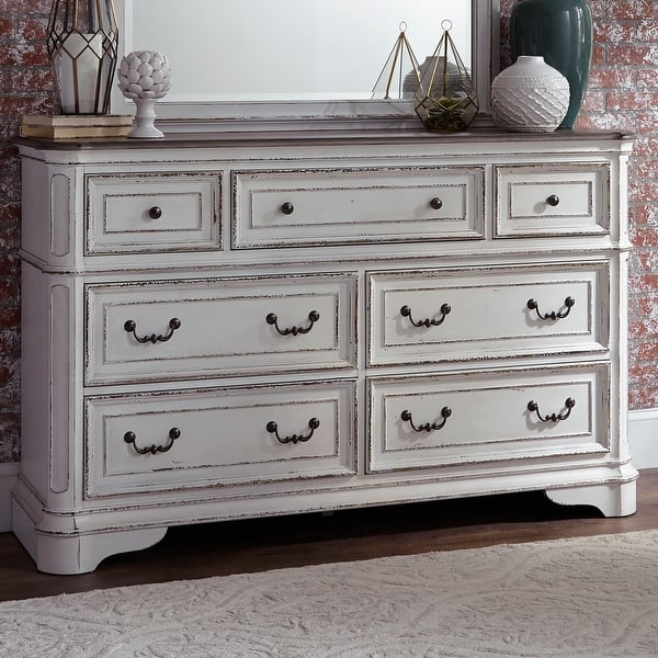 Magnolia Manor Antique White Weathered Bark 7 Drawer Dresser On Sale