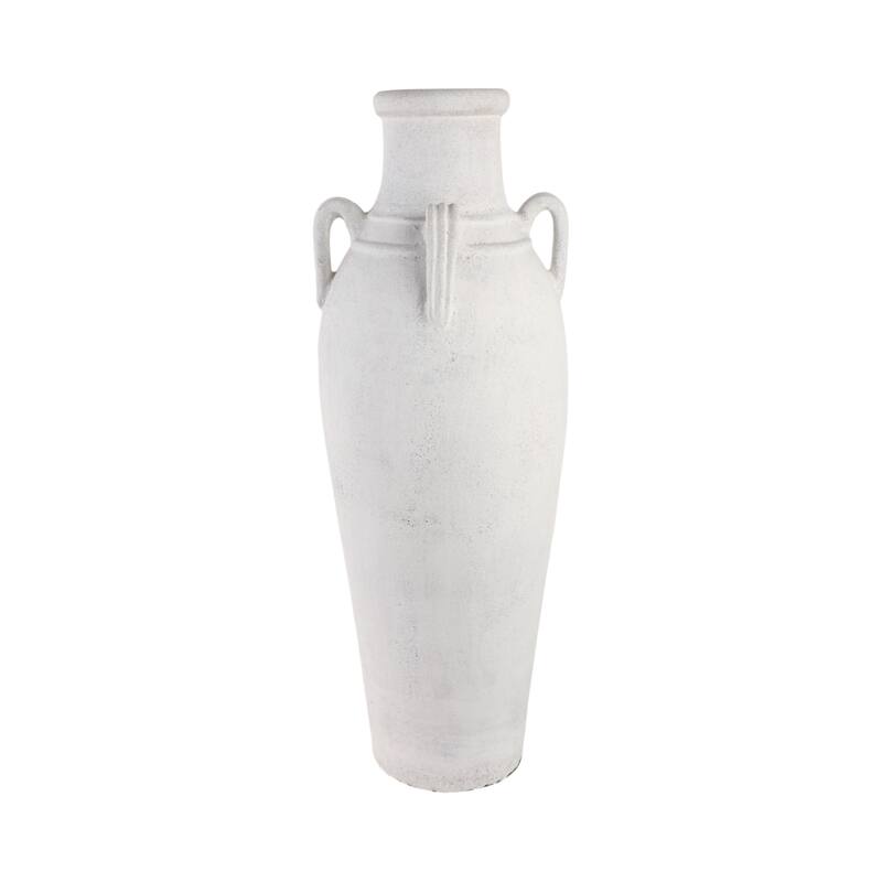Pottery Terracotta Floor Vase Rustic Dual Handles - 39" Ivory