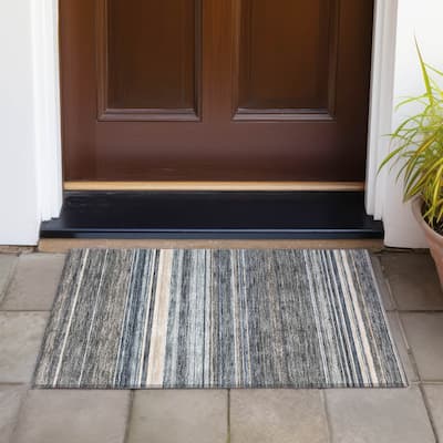 Machine Washable Indoor/ Outdoor Ombre Stripes Chantille Rug