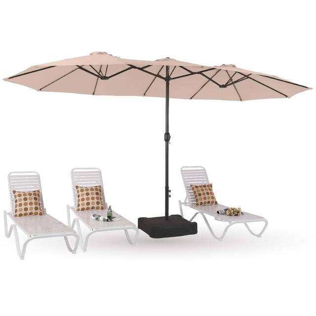 PHI VILLA 15-foot Rectangular Crank Outdoor Market Umbrella with Base Included - Beige- No Lights