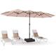 PHI VILLA 15-foot Rectangular Crank Outdoor Market Umbrella with Base Included - Beige- No Lights