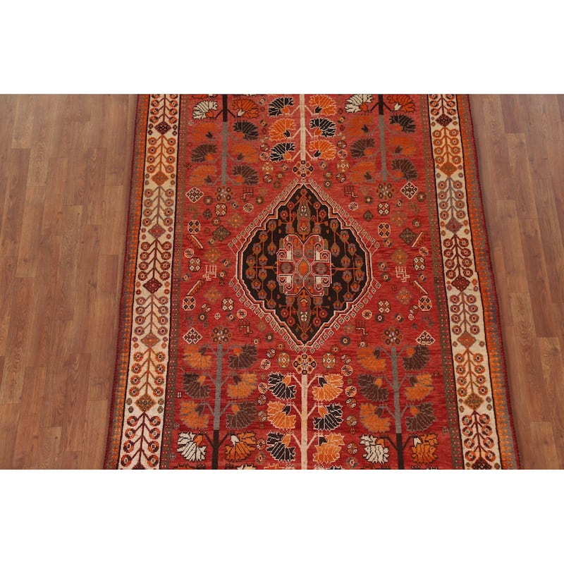 Hand Knotted Oriental 100% Wool Carpet Traditional Medallion Red Shiraz Area Rug - 8' 10'' X 5' 1''