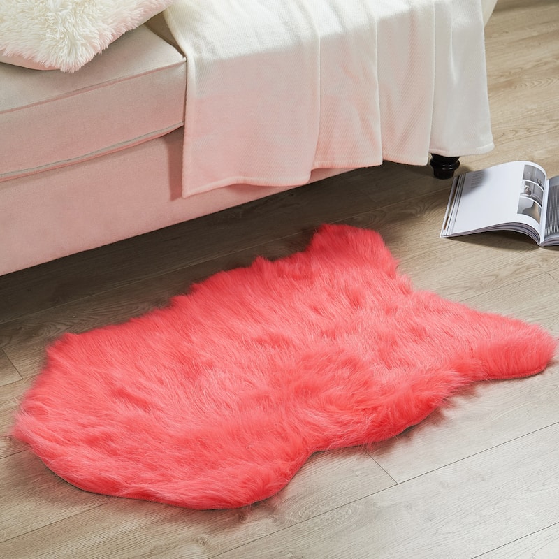 Serenta Shag Sheepskin Silky FauxFur Area Rug Sofa Decor - 24" x 36" - 24" x 36" - Hot Coral