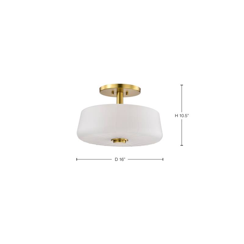 Lune 3 Light Semi-Flush Vintage Brass Finish Etched White Glass - Vintage Brass