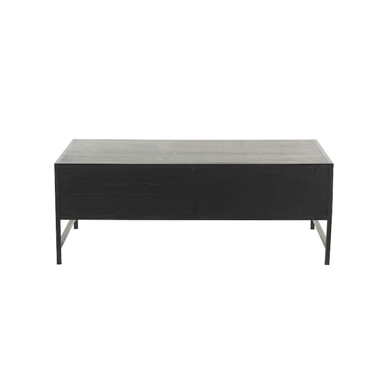 Wooden Handmade 2 Drawer Coffee Table with Rattan Drawer Fronts - Black - Roche River Decor