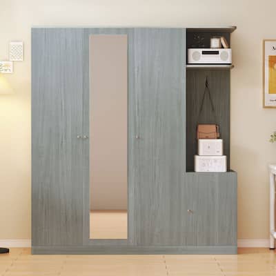 Roomfitters 4-Door Wardrobe with Full-Length Mirror, Storage Drawers and Adjustable Shelves