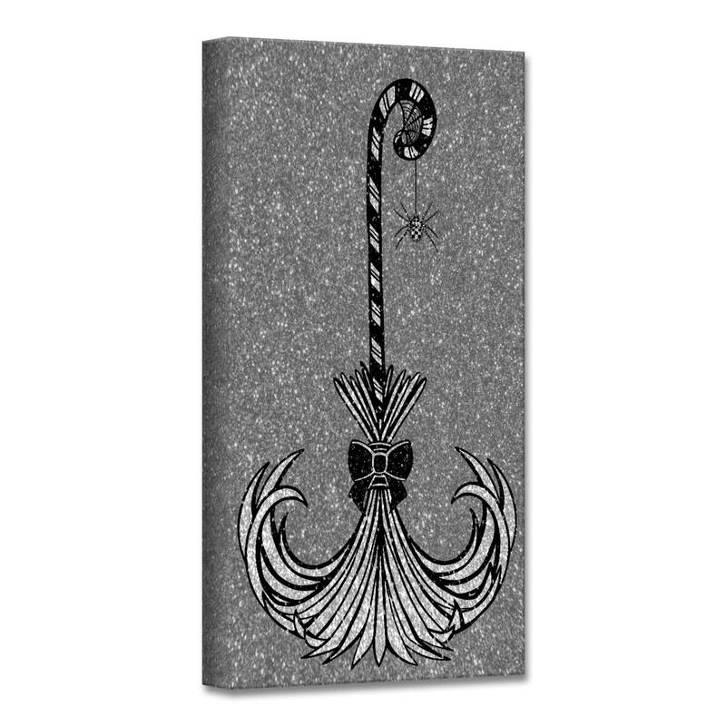 Black Gray Glam Broomstick II Canvas Halloween Wall Art Decor 16" x 8"