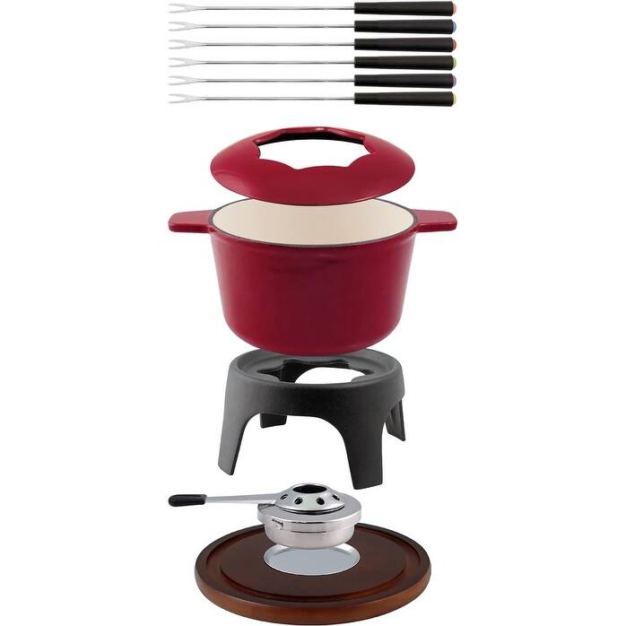 Swissmar Sierra 11-Piece Cast Iron Fondue Set, Cherry Red