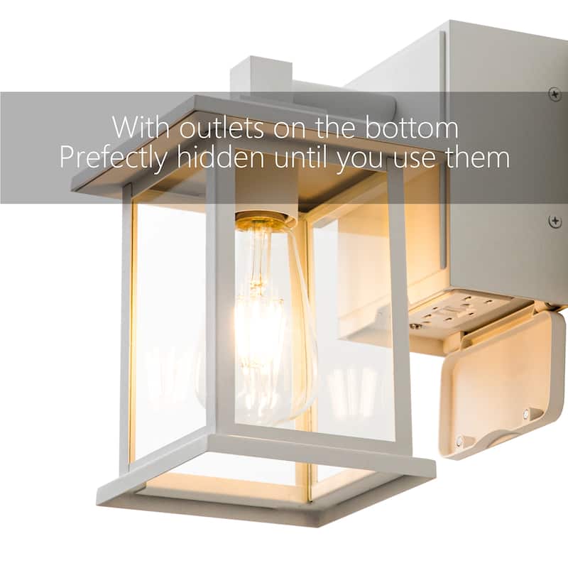 9.1"H White Dusk to Dawn Outdoor Wall Lights with GFCI Outlet