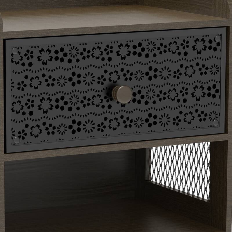 Nightstand with Metal Legs with Drawer Beside Table
