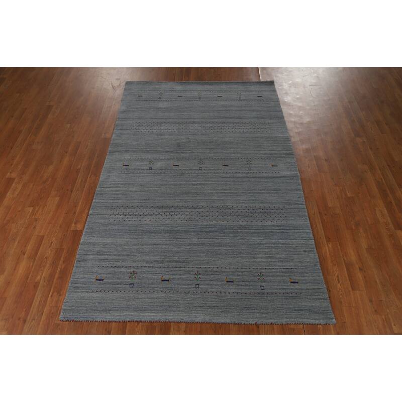 Hand Knotted Oriental 100% Wool Carpet Tribal Stripe Greys & Charcoal Gabbeh Area Rug - 8' 4'' X 5' 2''