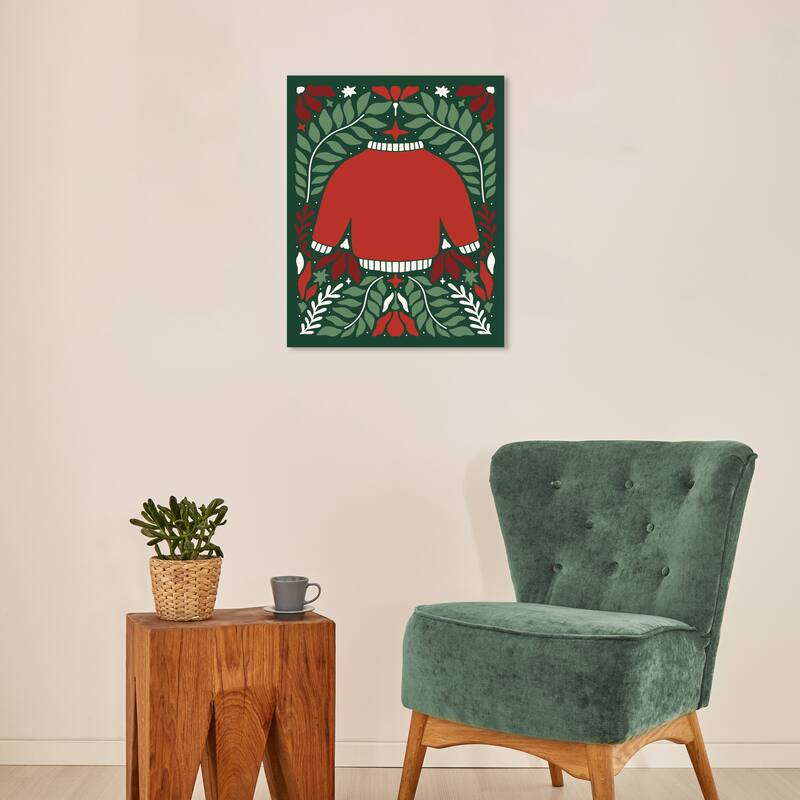 Wynwood Studio Canvas Holiday and Seasonal Cute Red Sweater Red Scandinavian Wall Art Canvas Print - 16 x 20