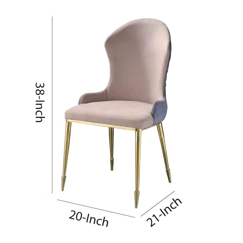 Fabric Upholstered Side Chair with Spindle Legs, Set of 2, Beige and Gold