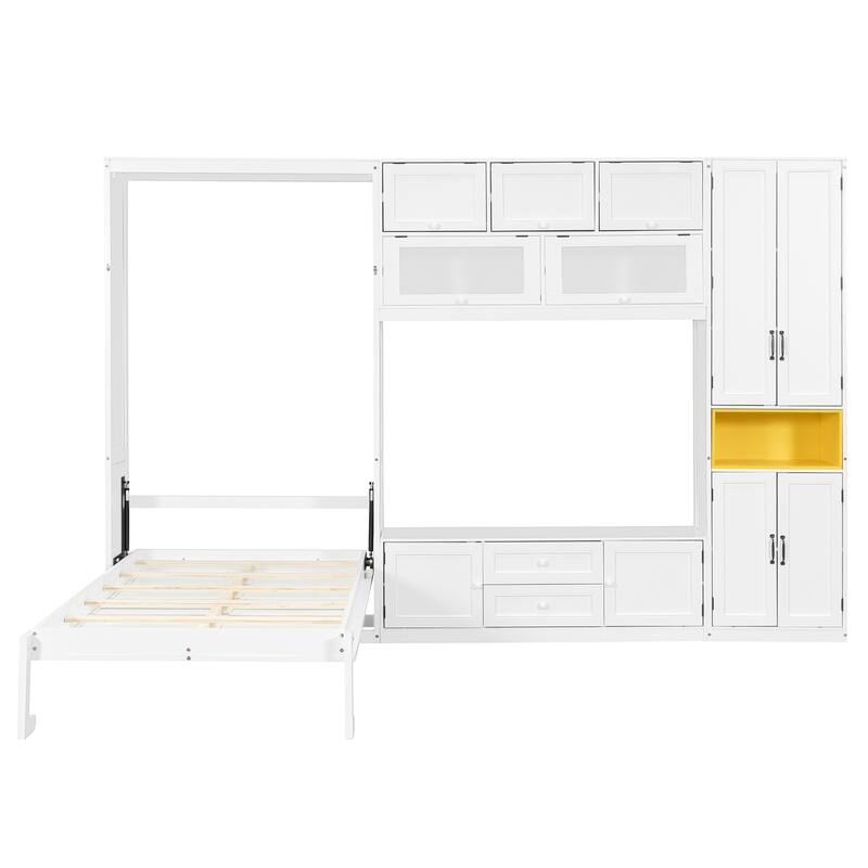 Roomfitters Twin Size Wall Murphy Bed with TV Stand, Cabinets & Shelving Storage