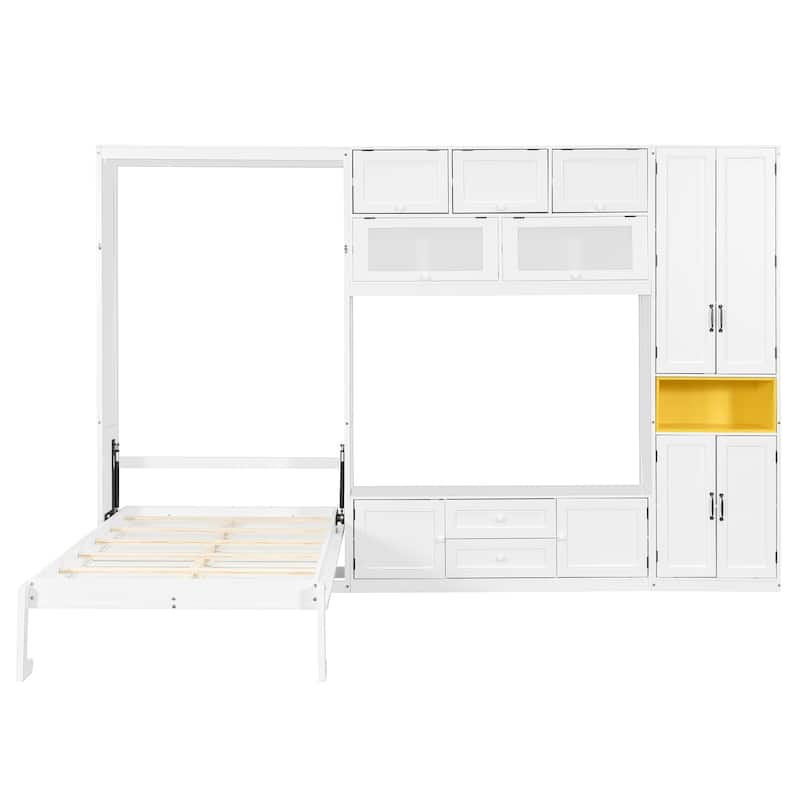 Space Saving Twin Murphy Bed, Wall Bed Unit with TV Console, Drawers and Storage Cabinets