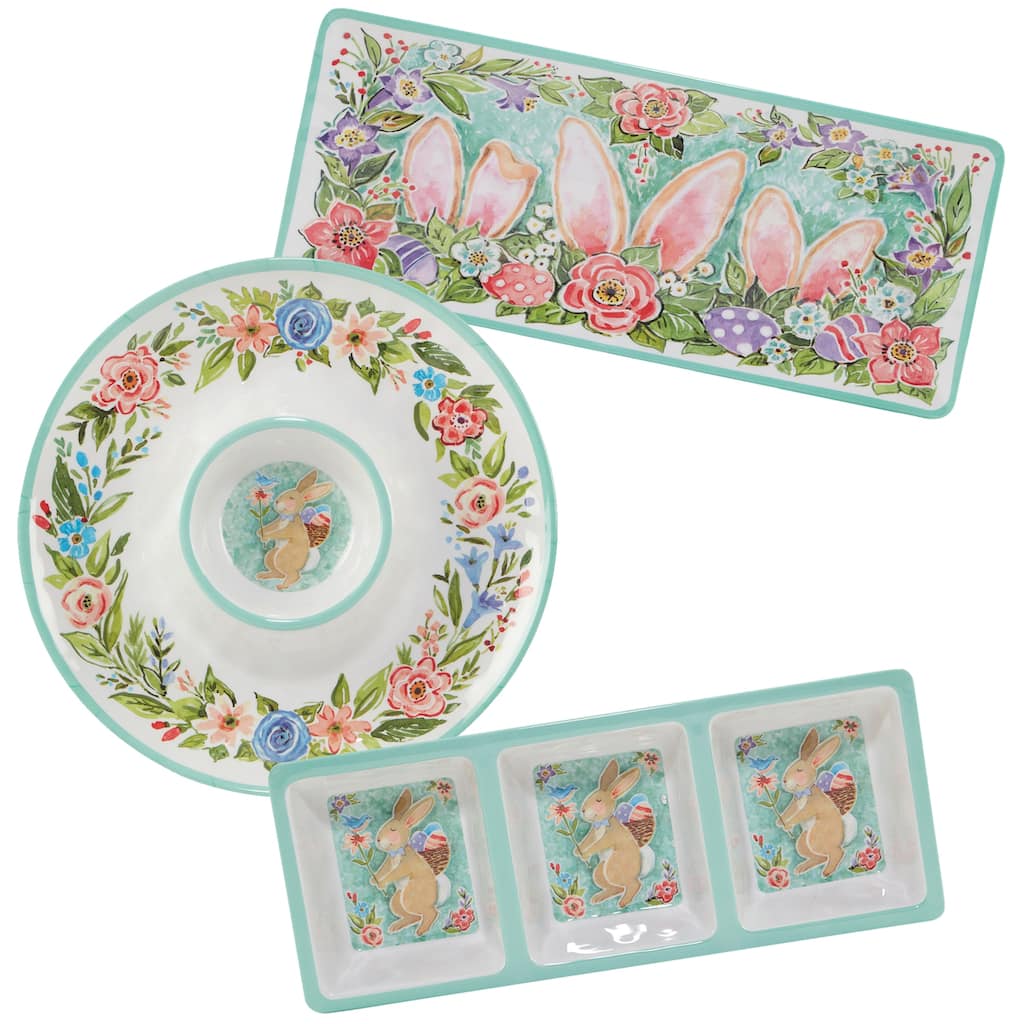 Certified International Joy Of Easter Melamine 3 Piece Hostess Servware Set