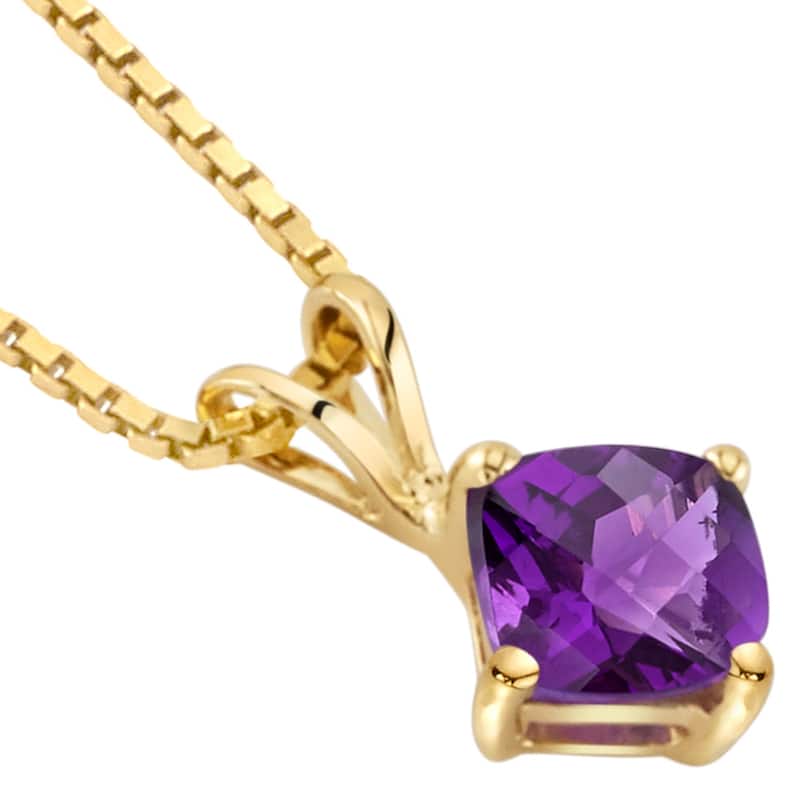 0.75 ct Cushion Cut Amethyst Pendant in 14k Yellow Gold