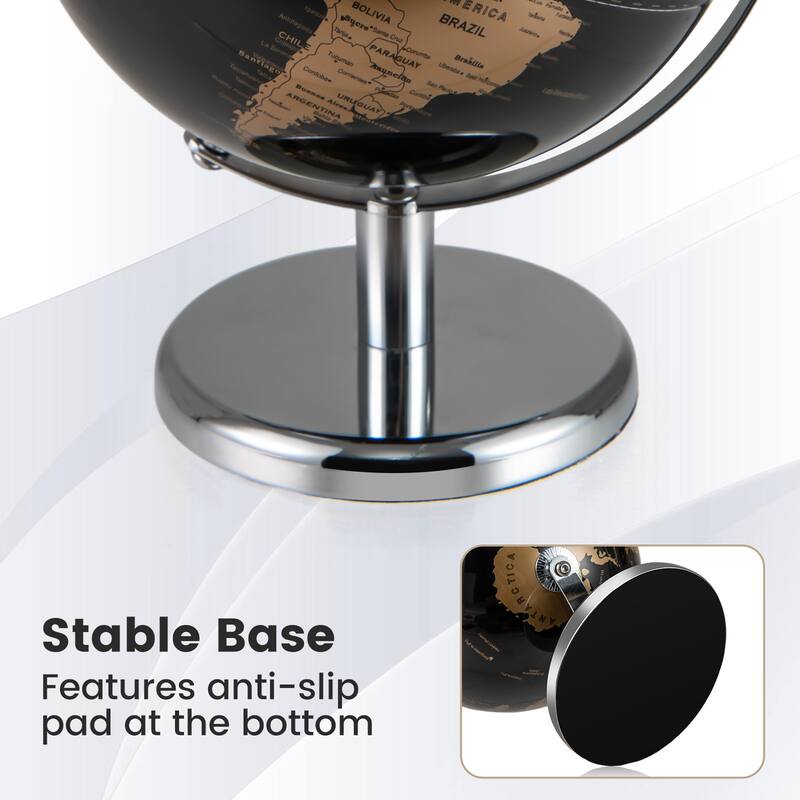 Gymax Metallic Black World Globe 8-Inch Rotating Earth Globe Metal