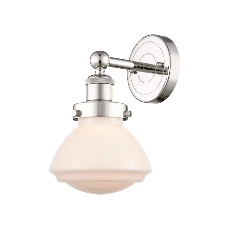 Innovations Lighting 616-1W-10-7 Olean Sconce Olean 10" Tall Wall - Polished Nickel / Matte White