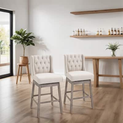 30" Height Swivel Bar Stools Set of 2 with Solid Wood Footrests