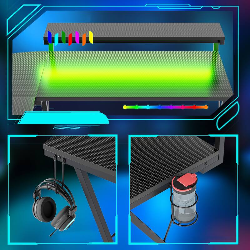 55 Inch Gaming Desk LED L Shaped Computer Corner Desk