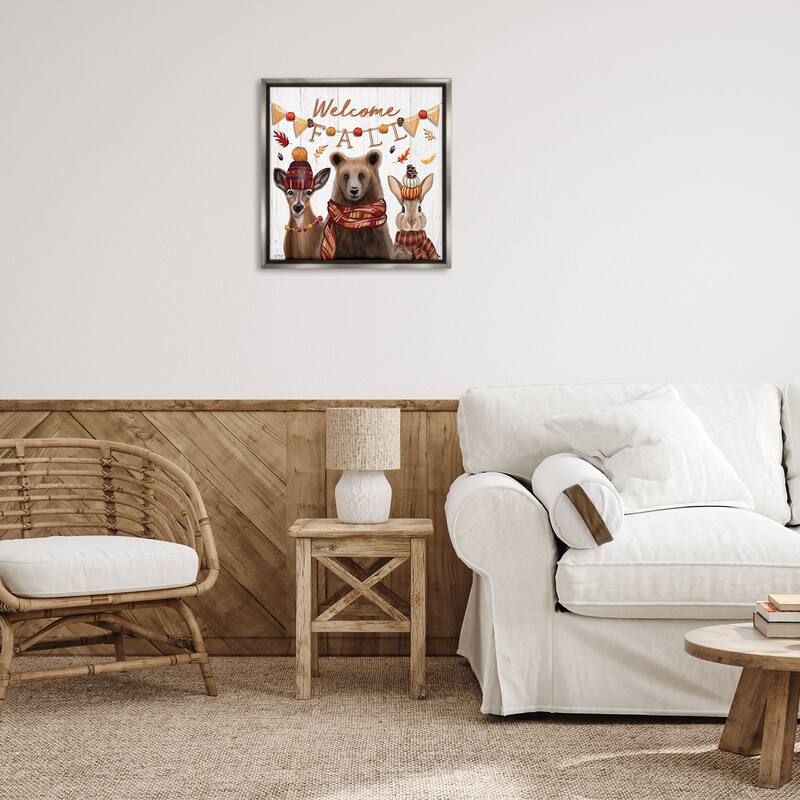 Stupell Welcome Fall Woodland Animals Framed Floater Canvas Wall Art Design By Elizabeth Tyndall