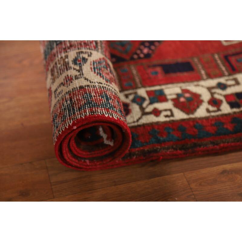 Geometric Ardebil Persian Vintage Runner Rug Handmade Wool Carpet - 3'7"x 10'7"