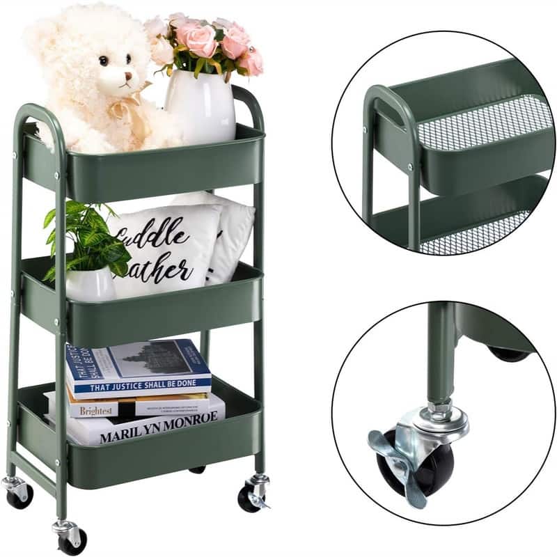 3 Tier Metal Utility Cart - 11.42"D x 15.35"W x 30"H