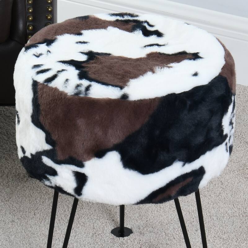 Home Soft Things Animal Pattern Ottoman Bench with Black Metal Legs
