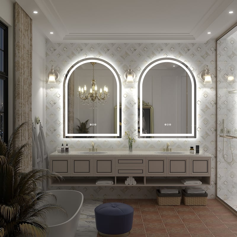 UL Certified Arched LED Anti-fog Tempered Glass Wall Bathroom Vanity Mirror