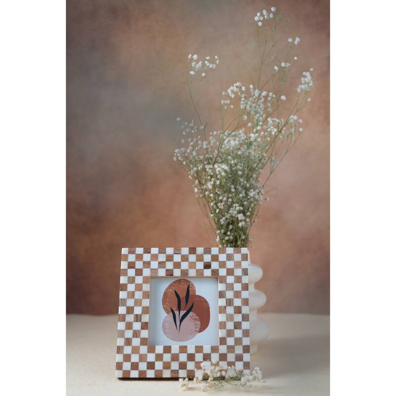 Checkered Rectangular Picture Frame - for 4" x 4" Photo - Brown and White