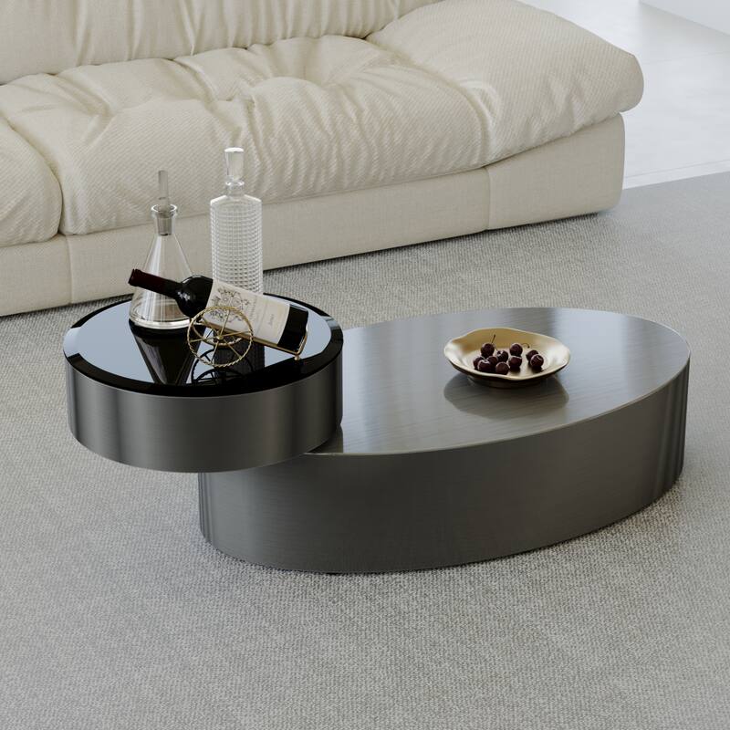 Classic and Luxurious 50 inch 2 Tiers Rotatable Oval Coffee Table Center Table - Grey